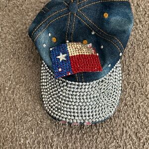 Rhinestone Denim Cap with Flag Design